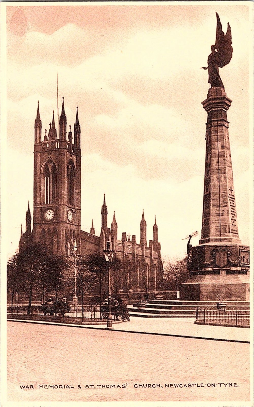 Postcard England Newcastle On The Tyne S.A. War Memorial & St. Thomas Church