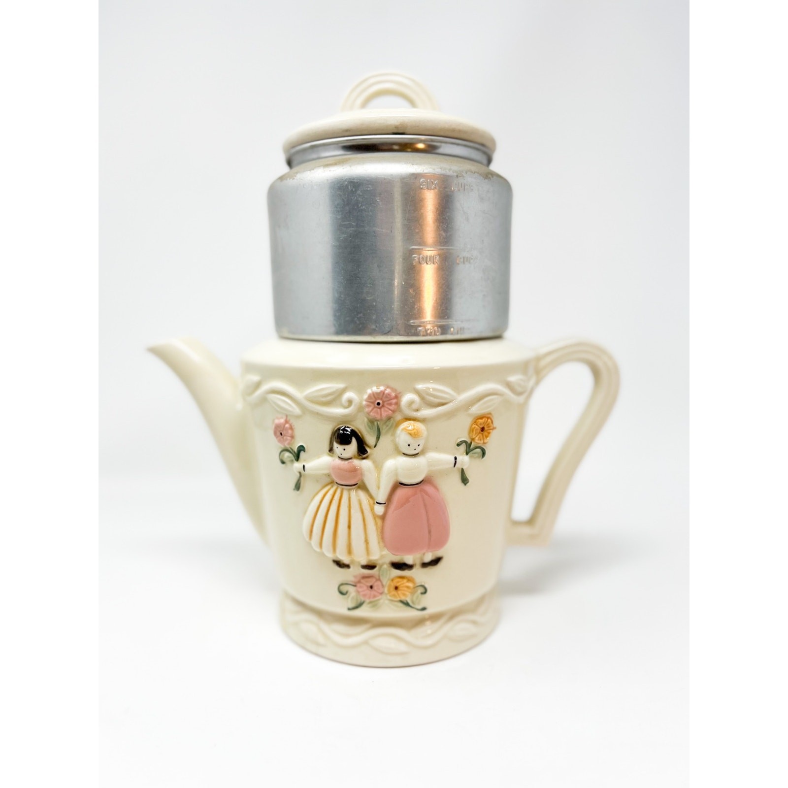 1930s Vintage Porcelier Vitreous Percolator Coffee Pot 