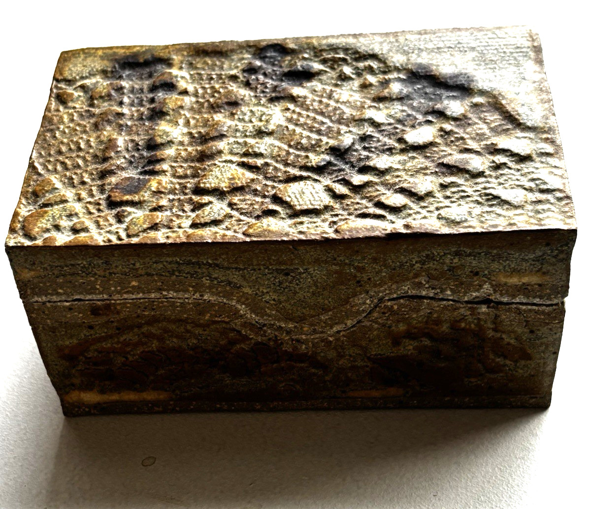 Handmade Studio Pottery Lidded Box Textured Carved Ceramic Signed