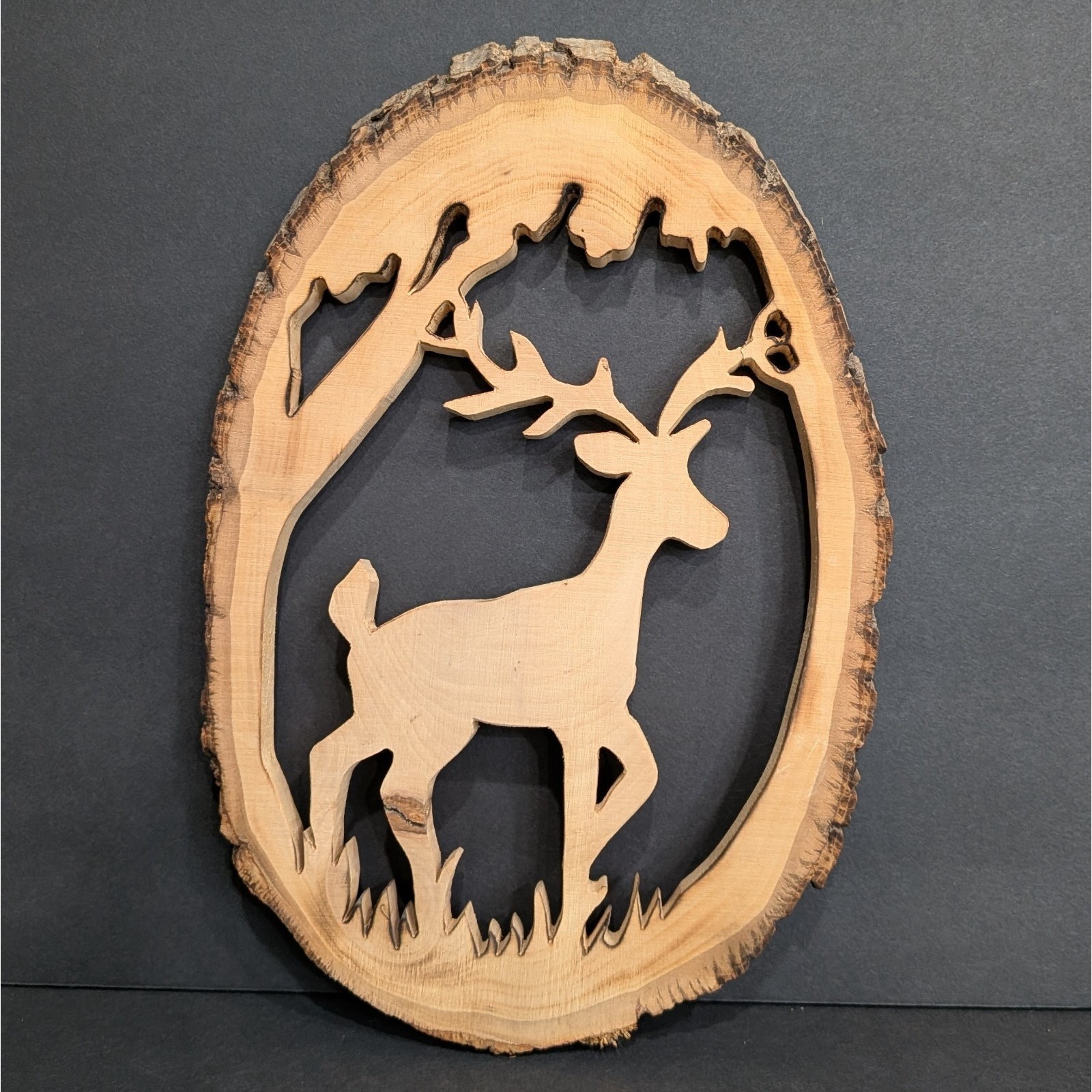 Rustic Laser Cut Wood Slice Art Buck Deer Forest Scene Cabin Decor Live Edge