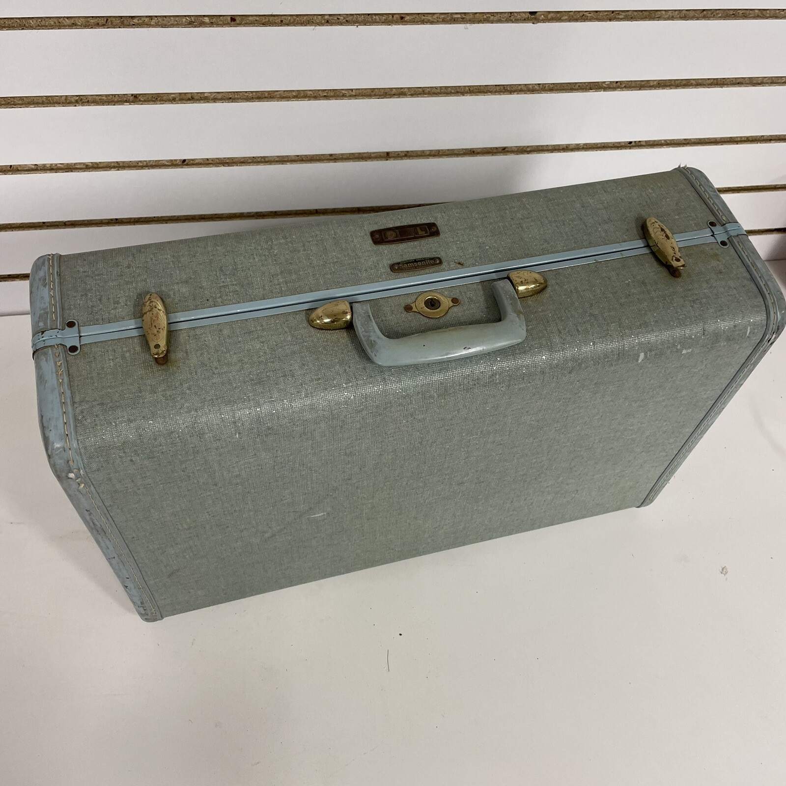 Vintage Samsonite Hawaiian Blue Tweed Luggage Style 4221 No Key - HLBN
