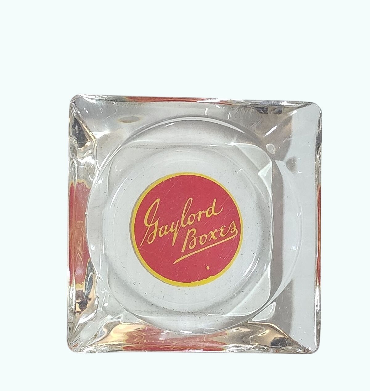 Vintage Gaylord Boxes Glass Advertising Ashtray 3.5 Inches Square Design
