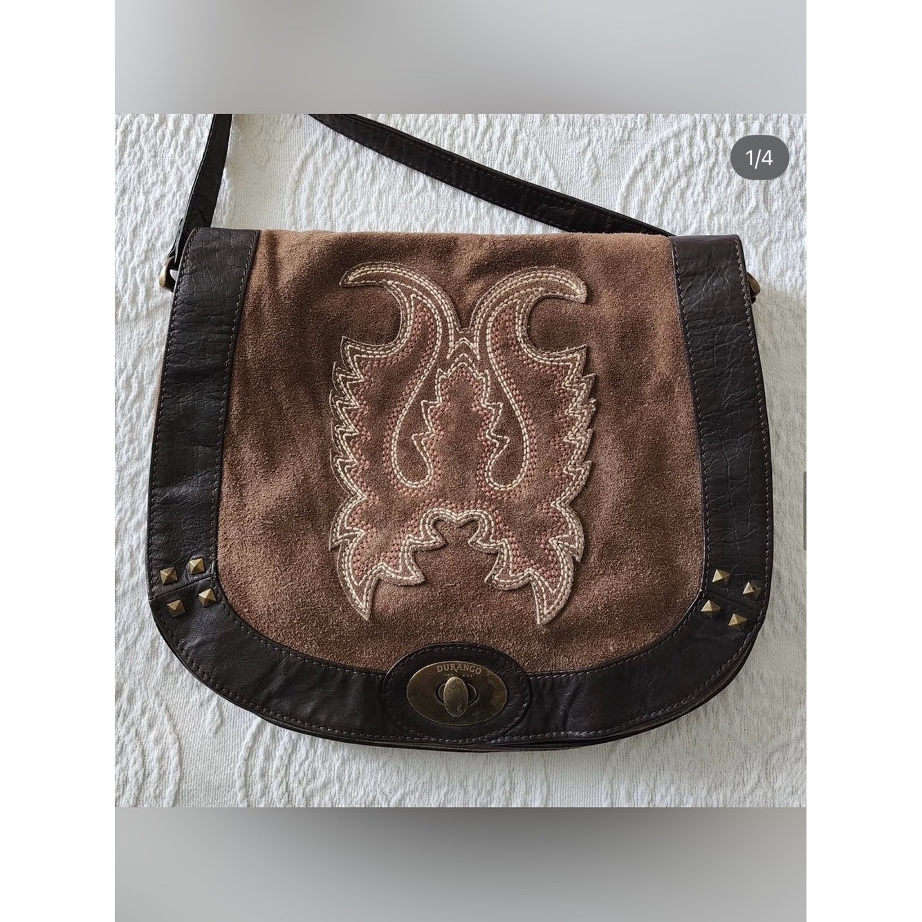 Vintage Durango Brown Suede & Dark Brown Leather Crossbody Bag