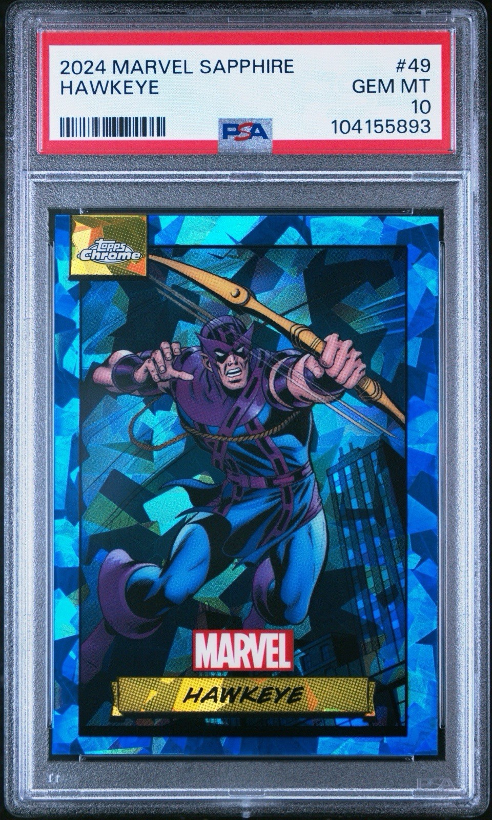 2024 Topps Chrome Marvel Hawkeye Sapphire Edition #49 PSA 10 POP 1 Avengers MCU 2024 Topps Chrome Marvel Hawkeye Sapphire Edition #49 PSA 10 POP 1 Avengers MCU