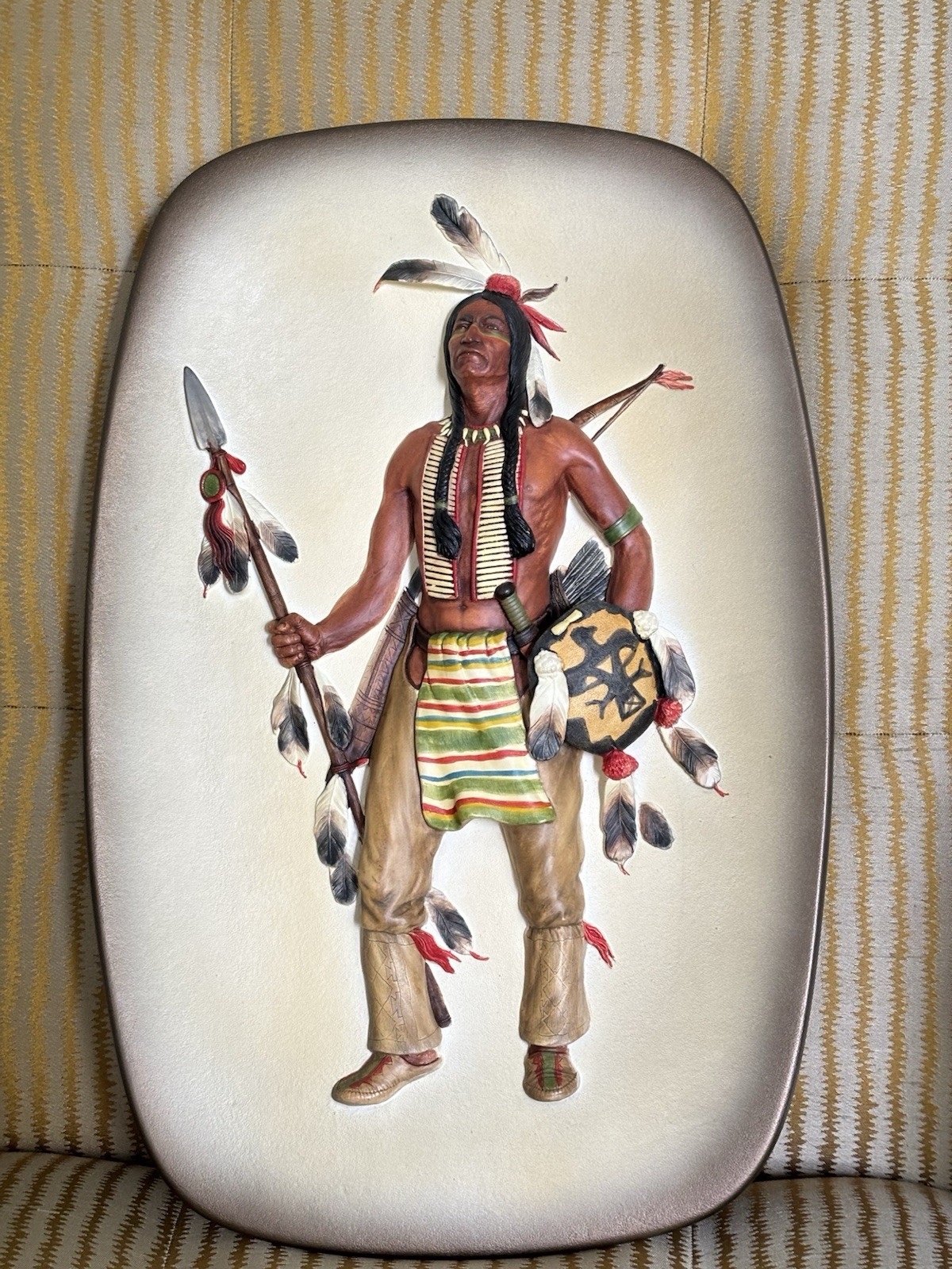 Vintage hand-painted Bossons Congleton high-relief Sioux Indian  ©1959  17” X 11