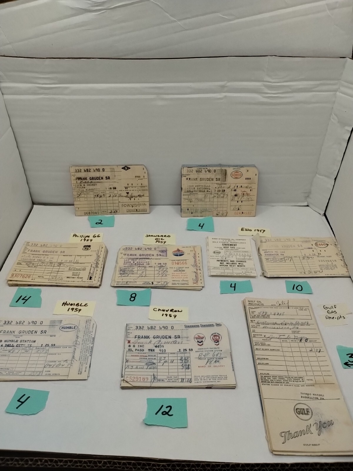 VINTAGE GAS RECEIPTS: 1959 & 1953 Esso - Humble - Chevron - Gulf Oil-Phillips 66