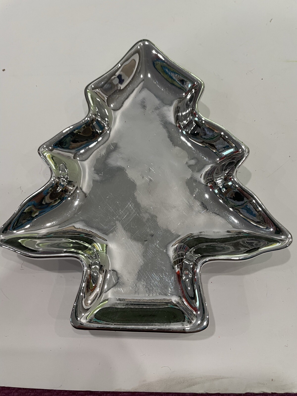 Studio Nova Crystal Glass  Christmas Tree Candy Dish Tray Platter Silver