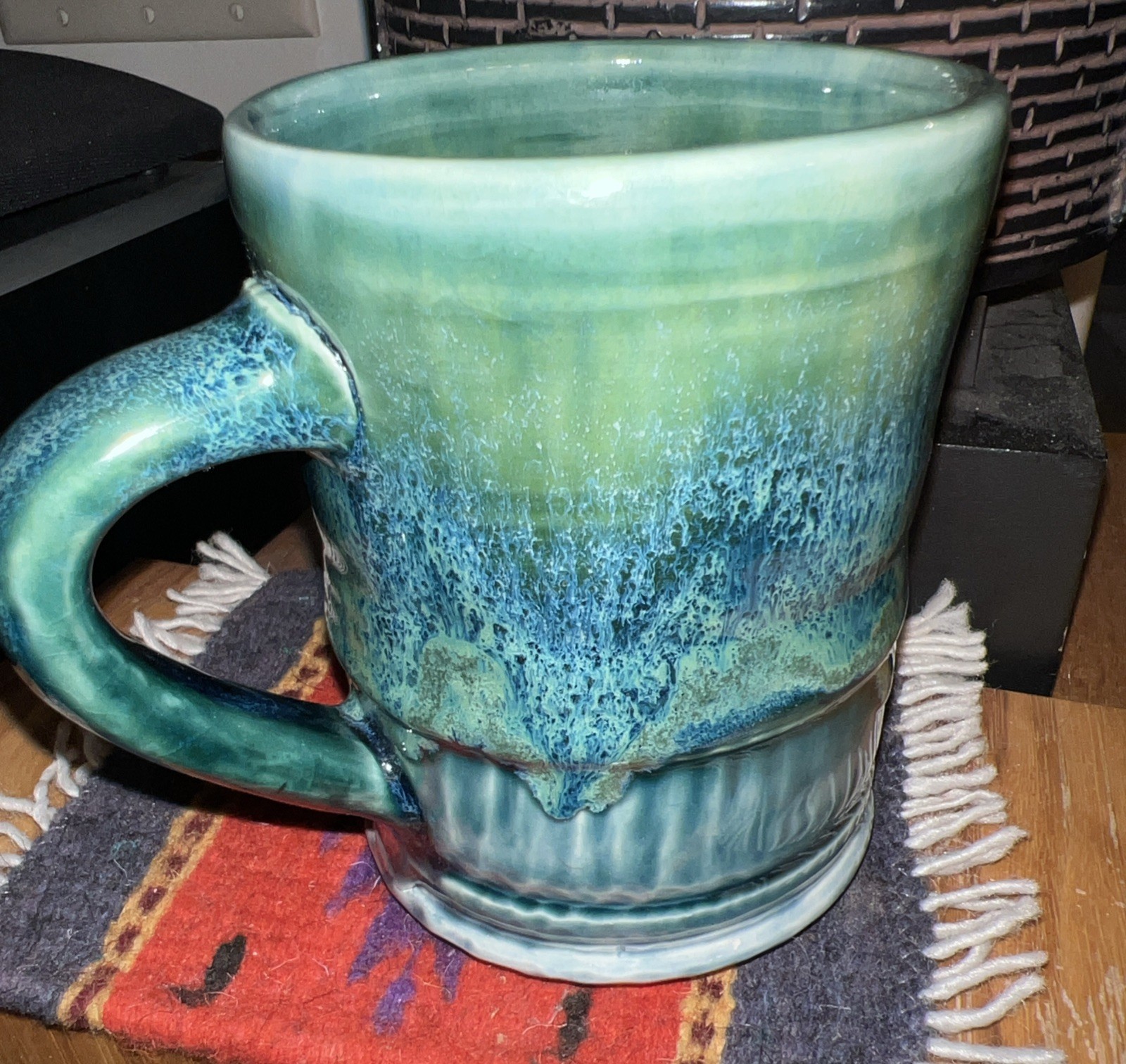 Handcrafted Glazed Mug with With Beautiful Blue & Green Glaze