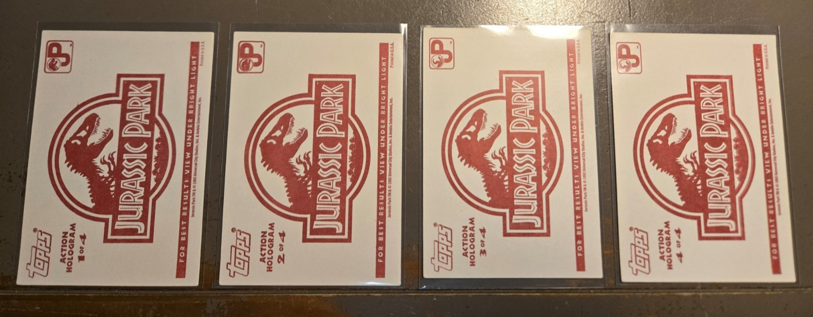 Vintage 1993 Topps Jurassic Park  Action Hologram Set 1-4 Complete NRMT/MT