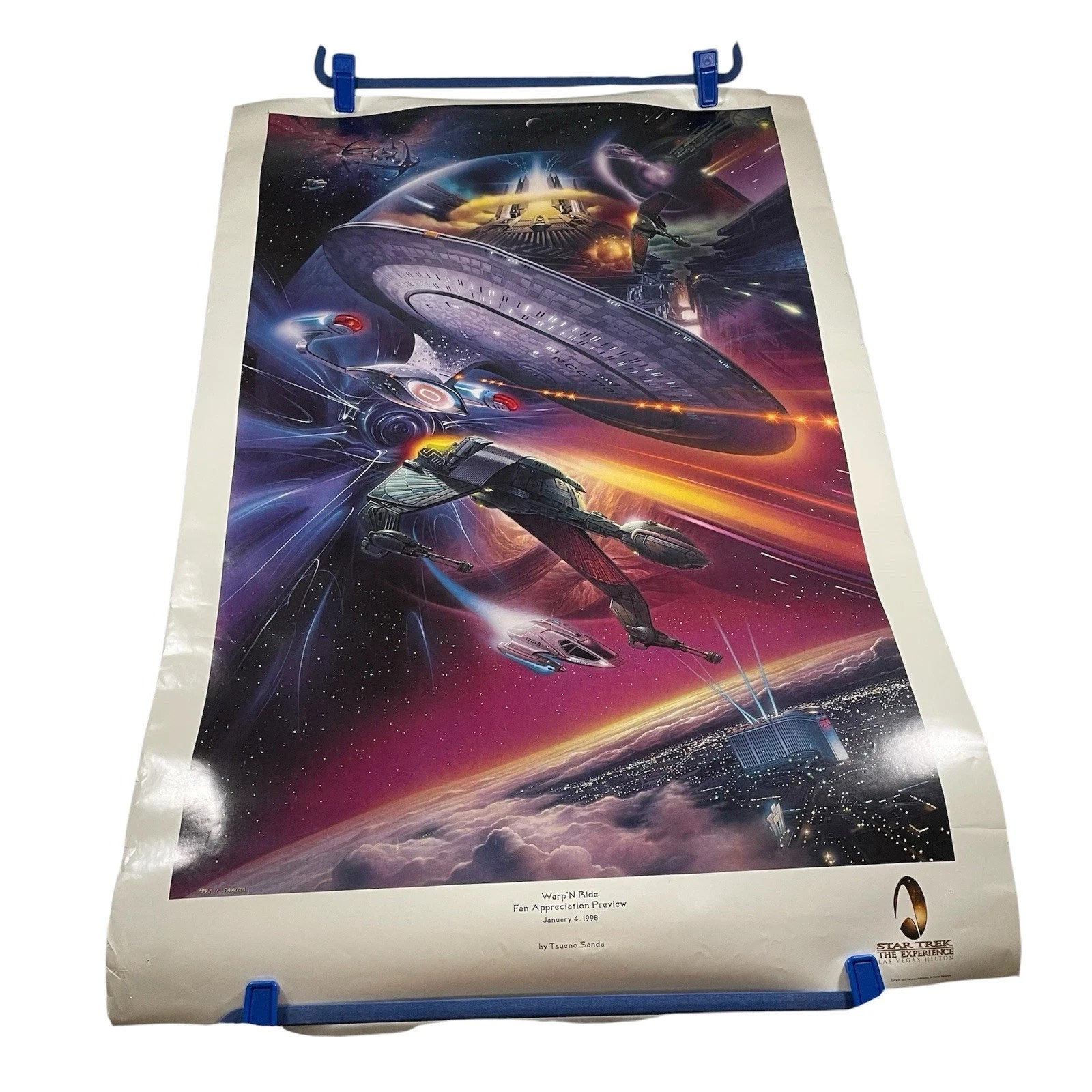 Vtg 90s Star Trek Experience Poster Warp N Ride Graphic Tsueno Sanda 1998 LV