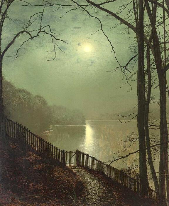 Oil painting John-Atkinson-Grimshaw-Moonlight-on-the-lake-Roundhay-Par
