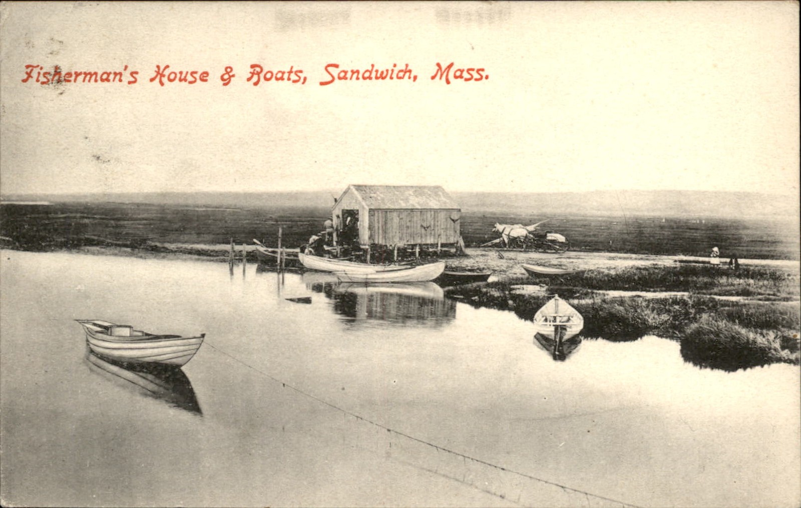 Sandwich MA Fisherman\'s House & Boats c1900s-10s Vintage Postcard