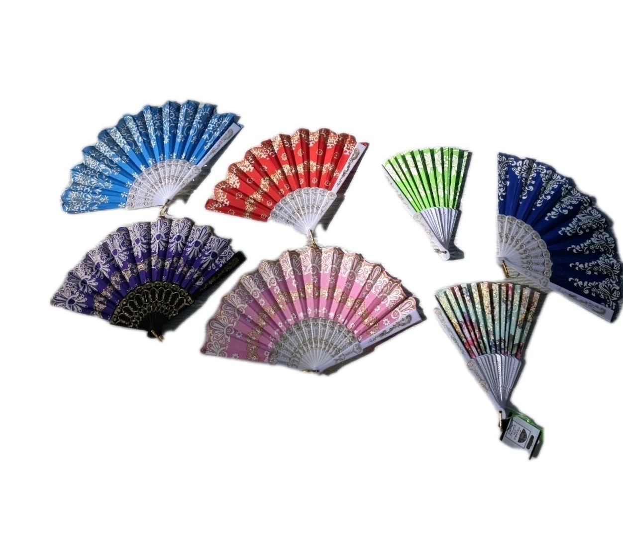 VTG Folding Hand Fans Lot Asian Floral Fabric Plastic Souvenir Fan Decor NOTE