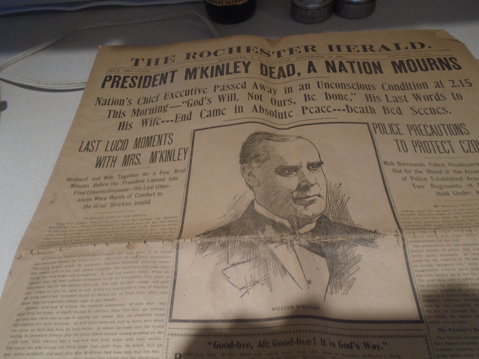 NEWSPAPER: 1901 President McKinley Dies - Rochester Herald N.Y.