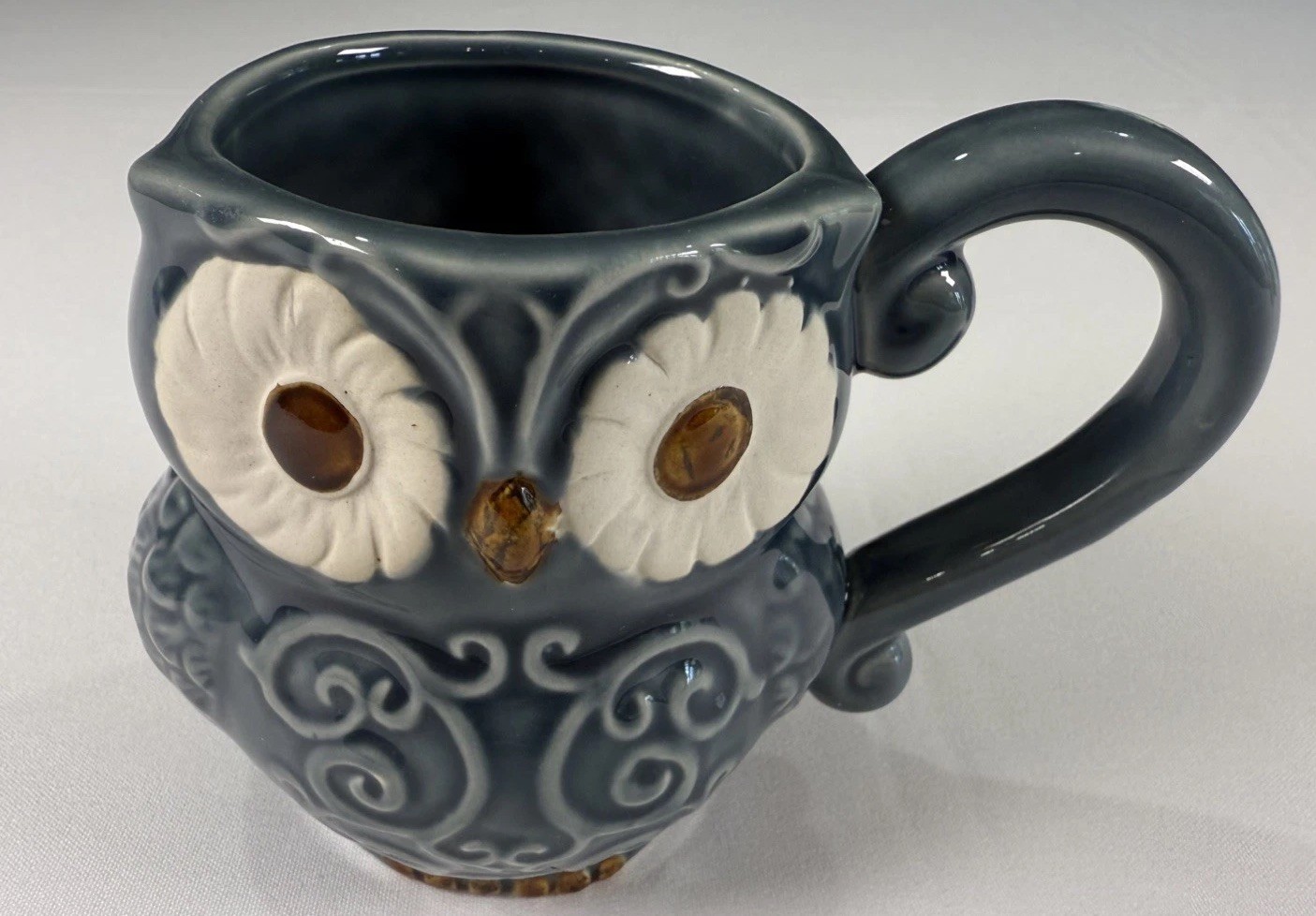 Boston Warehouse Trading Corp Blue Grey Owl Shaped Ceramic Mug Tea Cup