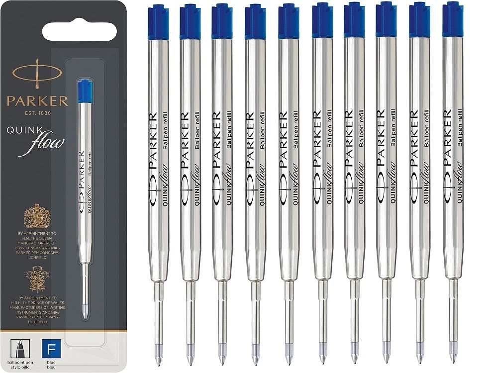 10 Genuine Parker Ballpoint Pen Refills, Blue Fine, Made In France  Sealed