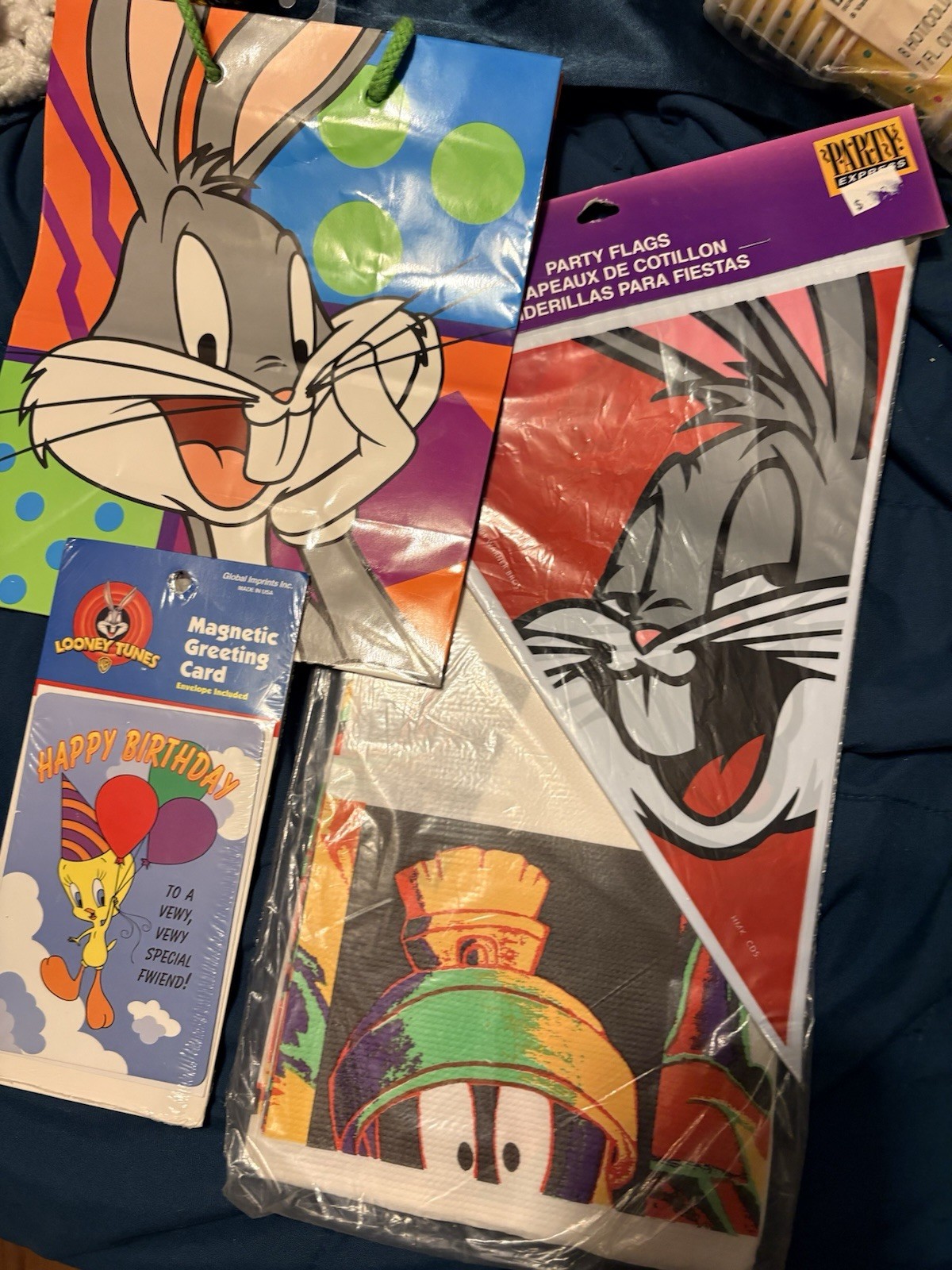 Vintage Looney Tunes Party Lot Bugs Bunny Marvin Tweety NOS 90s Deadstock