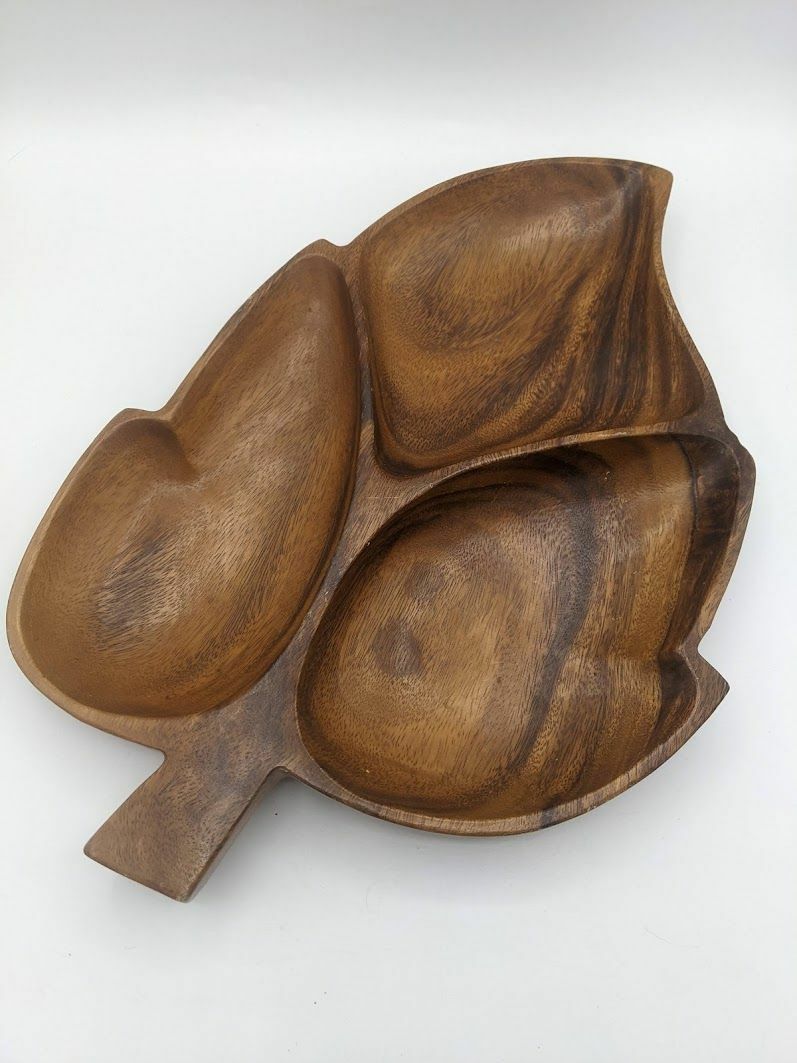 Vintage Alii Woods Honolulu Hawaii Wooden Monkey Pod Leaf Serving Tray MCM