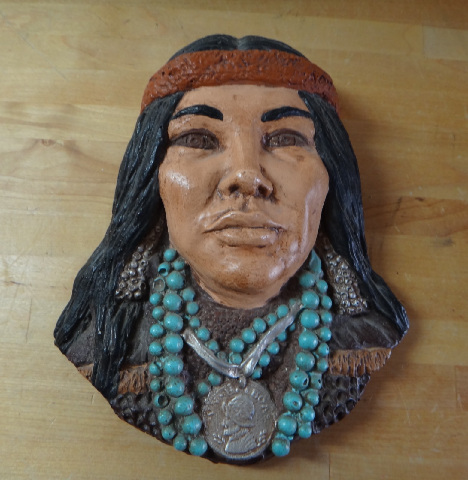 Vintage Chalkware Native American Indian Wall Plaque - Free S&H USA