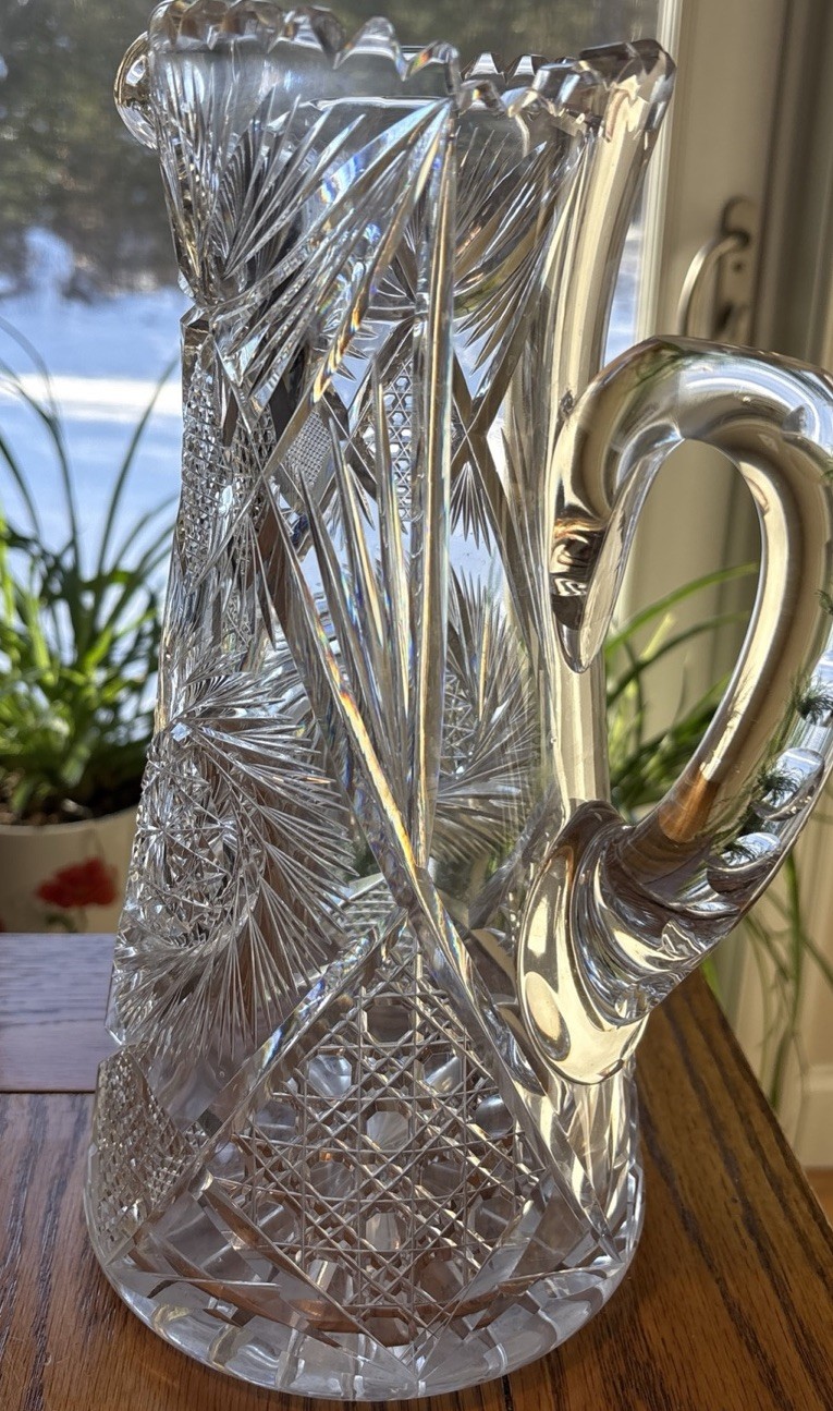 Beautiful Antique American Brilliant Period ABP Cut Crystal 10 1/2 Pitcher Vase