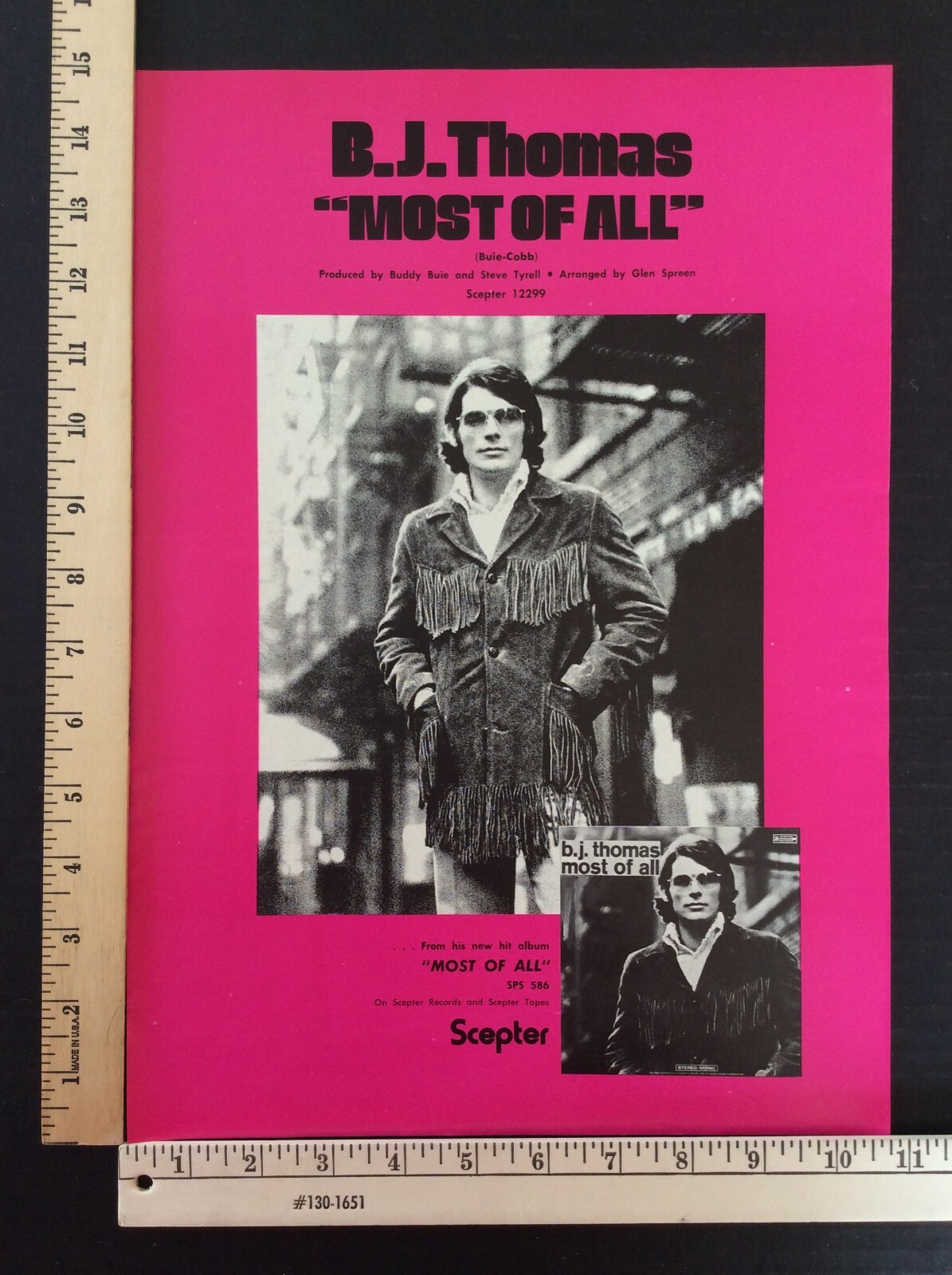 Rare Original VTG 1970 B J Thomas Most of All Poster Style Music Ad Art Print