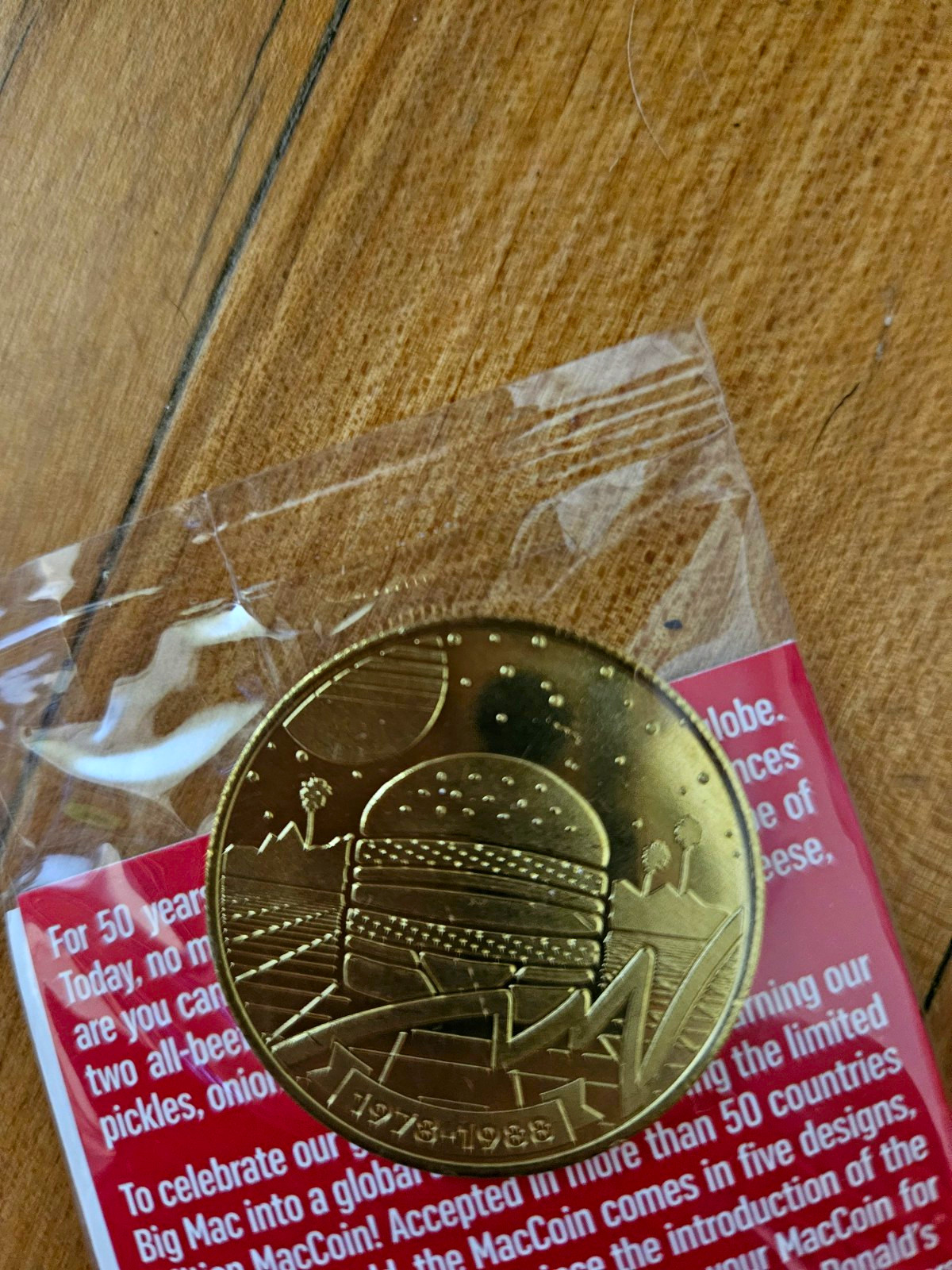 McDonald\'s Big Mac 50th Anniversary 2018 Gold Coin in Original Bag 1978-1988