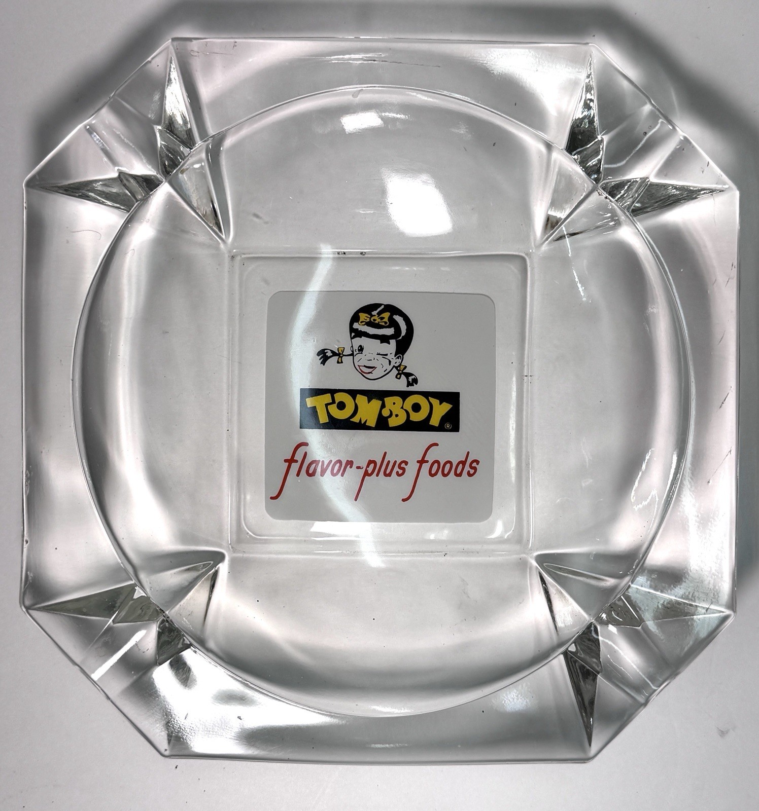 VINTAGE TOM-BOY GROCERY STORES ASHTRAY ST. LOUIS, MO LARGE GLASS ASH TRAY 1950s