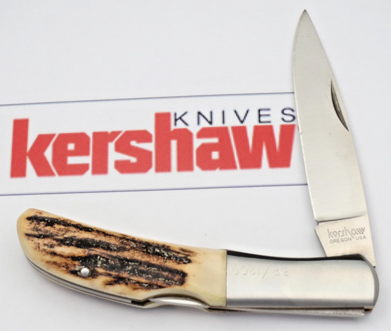 KERSHAW 4150 JAPAN - Super Quality - Medium Stag Handled Lockback Knife - MINT