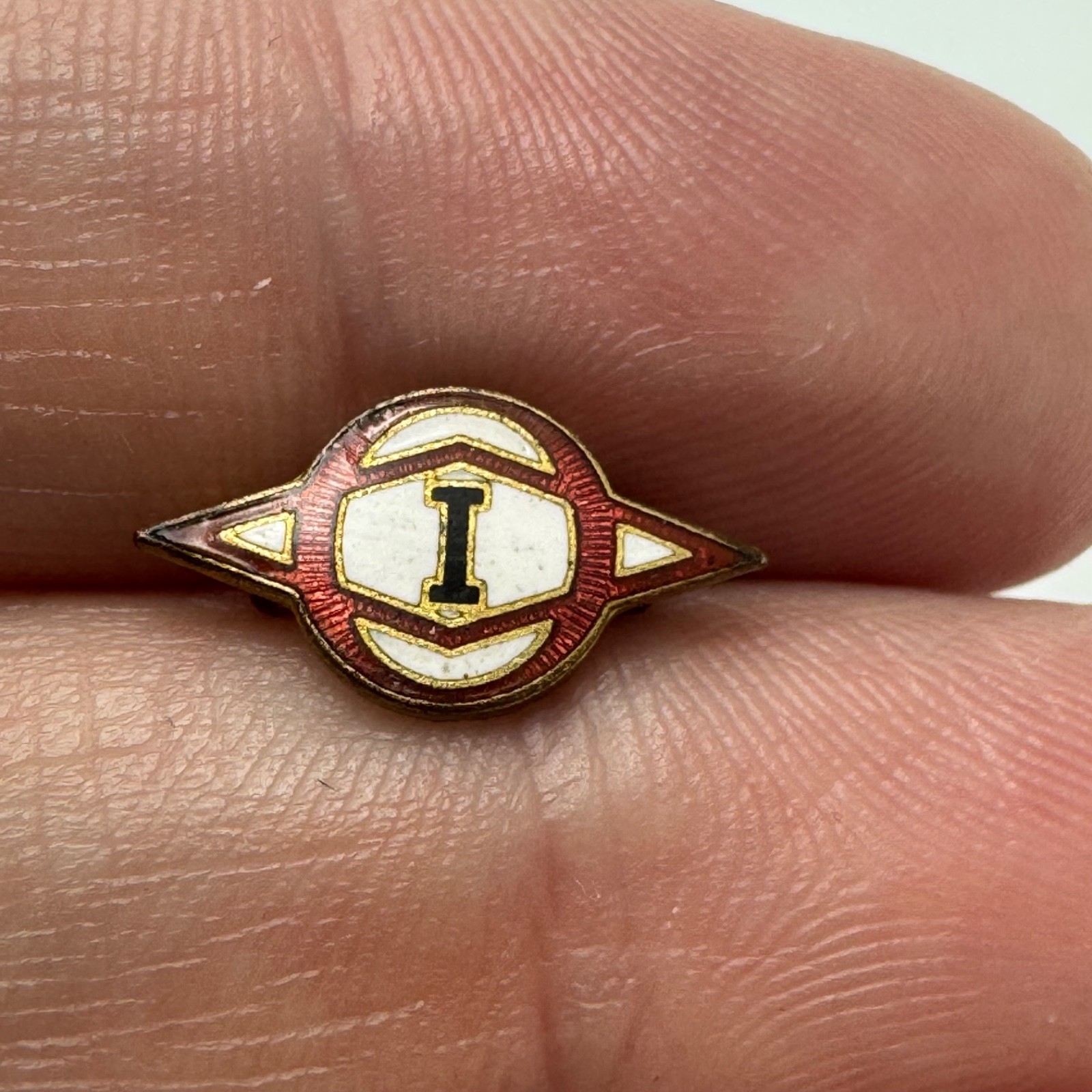 Vintage Owens-Illinois Red White Logo Lapel Pin Tie Tack Glass Manufacturer Rare