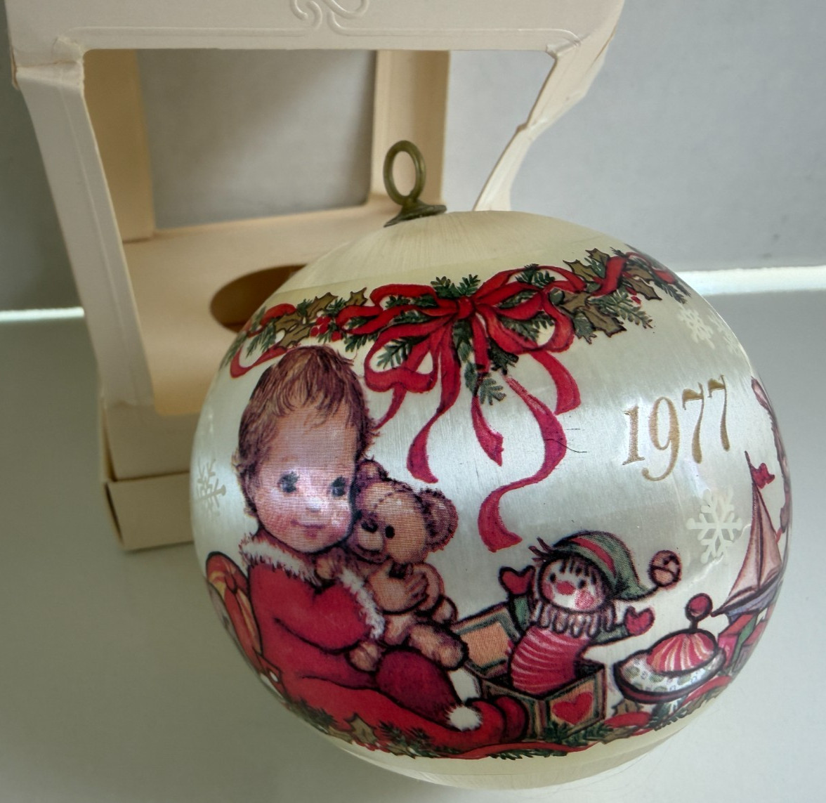 Vintage 1977 Hallmark Baby’s First Christmas Satin Ball Ornament