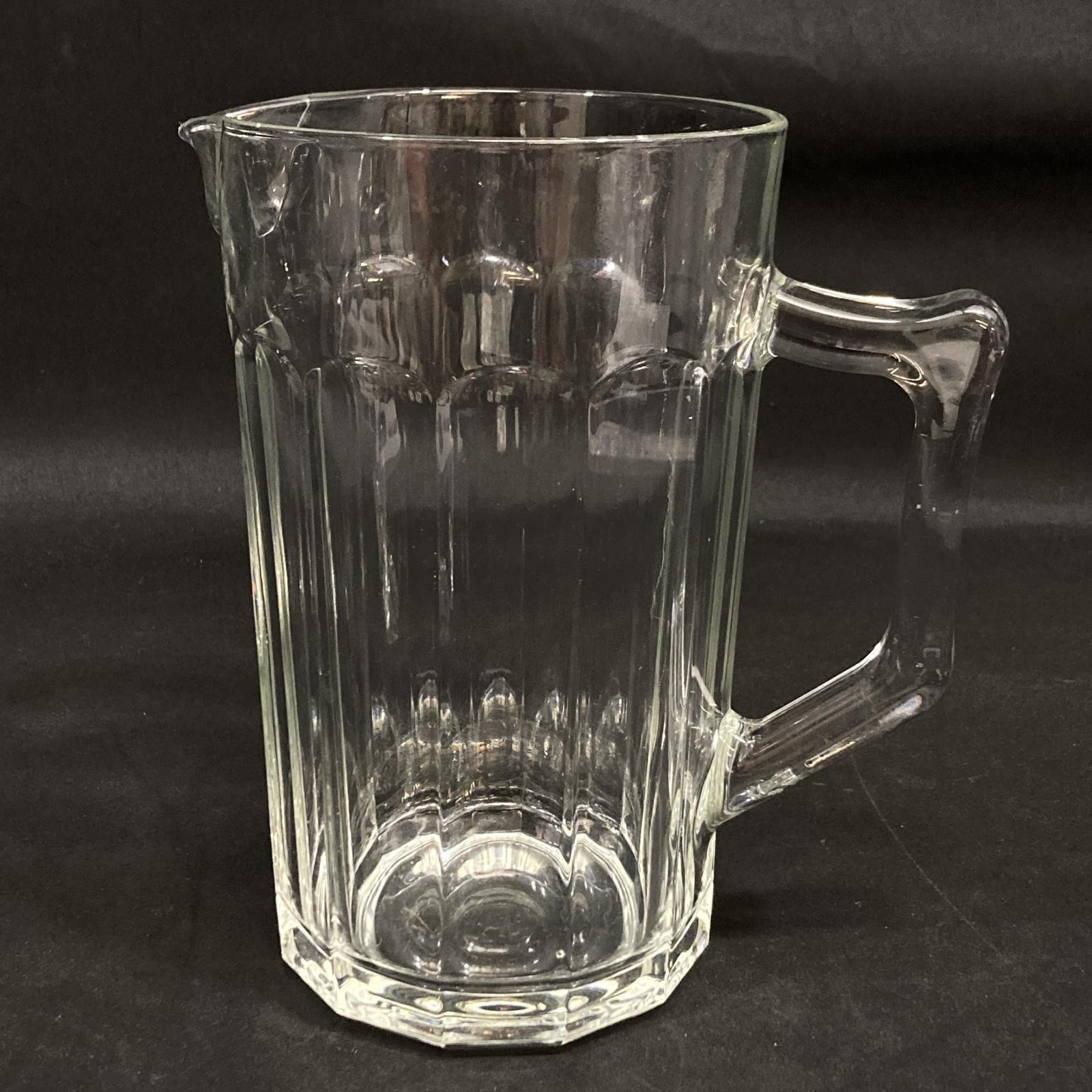 Vintage Ribbed Clear Glass Pitcher with Ice Lip 8.5\