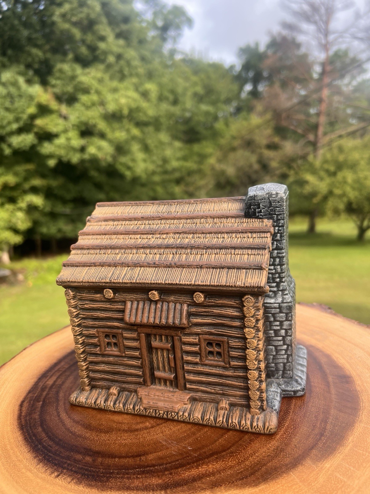 Vintage Byron Molds Log Cabin Ceramic Lighted Village House Rustic Lodge Decor