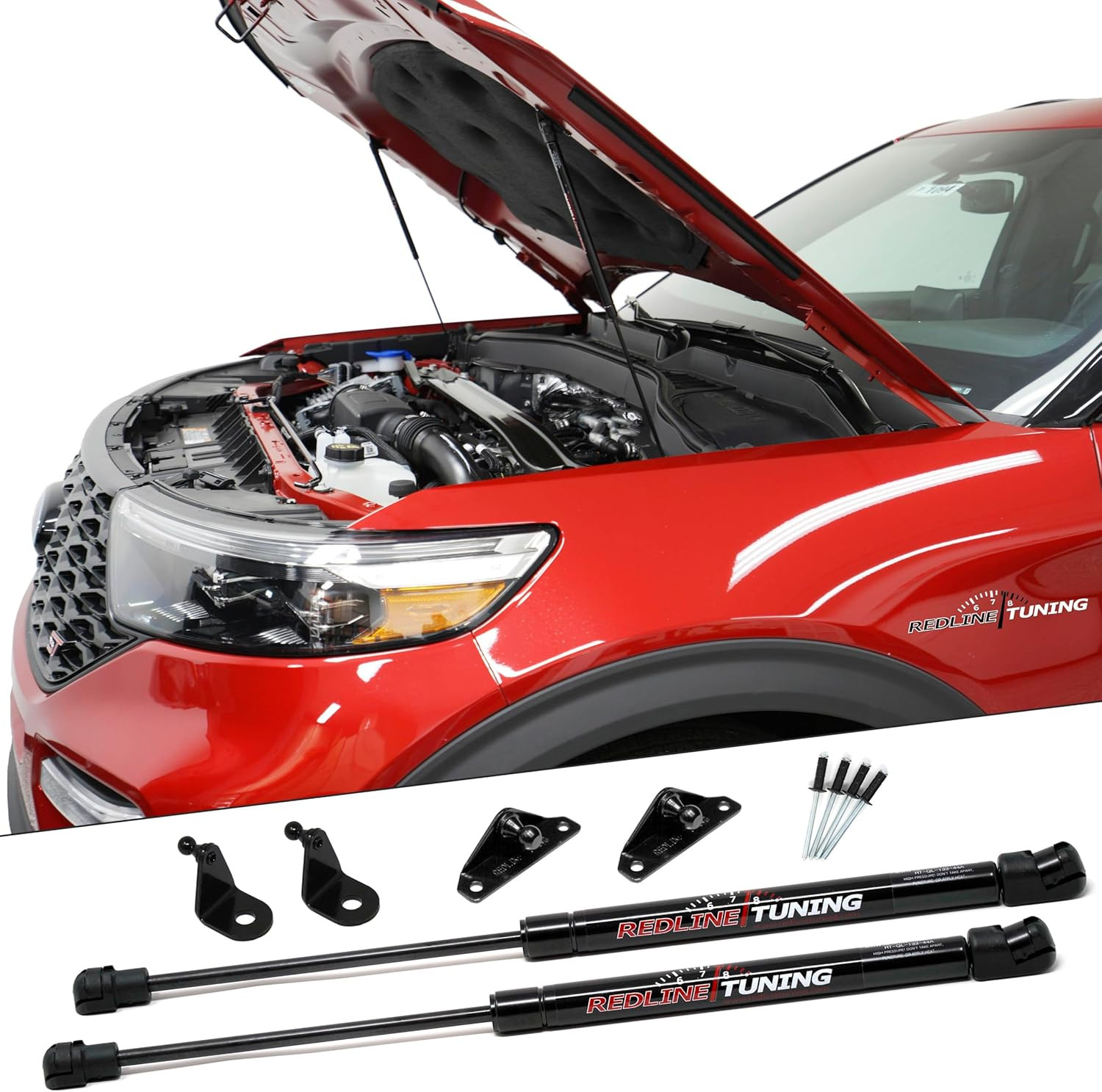 Hood Quicklift and Struts for Ford Explorer 2020-2027, All Black Components
