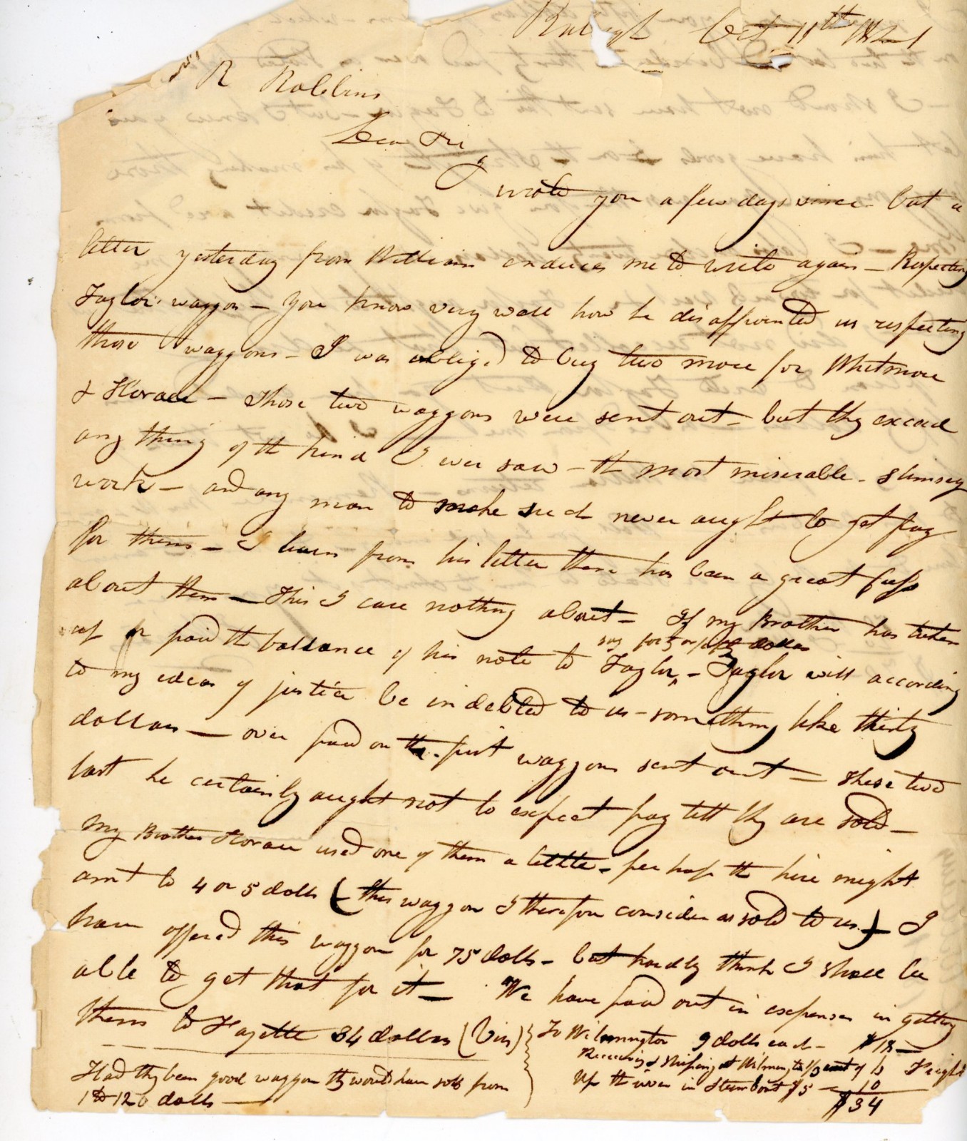 1821 Antique Letter Israel Williams to Asher Robbins Wagon Dispute, Freight Co 1821 Antique Letter Israel Williams to Asher Robbins Wagon Dispute, Freight Co