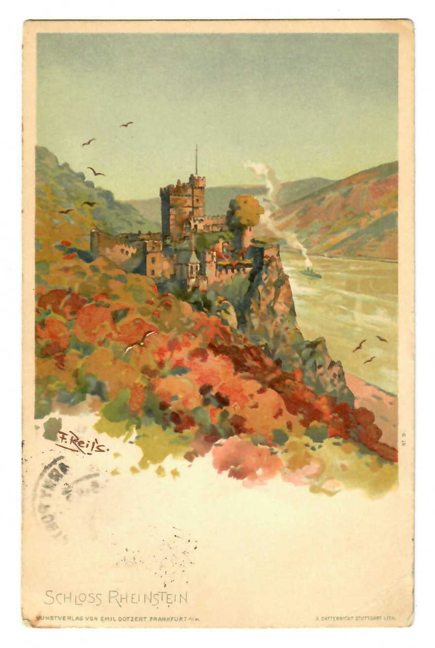 1919 Schloss Rheinstein Postcard — WWI AEF Soldier's Mail APO Cancel (PC399)