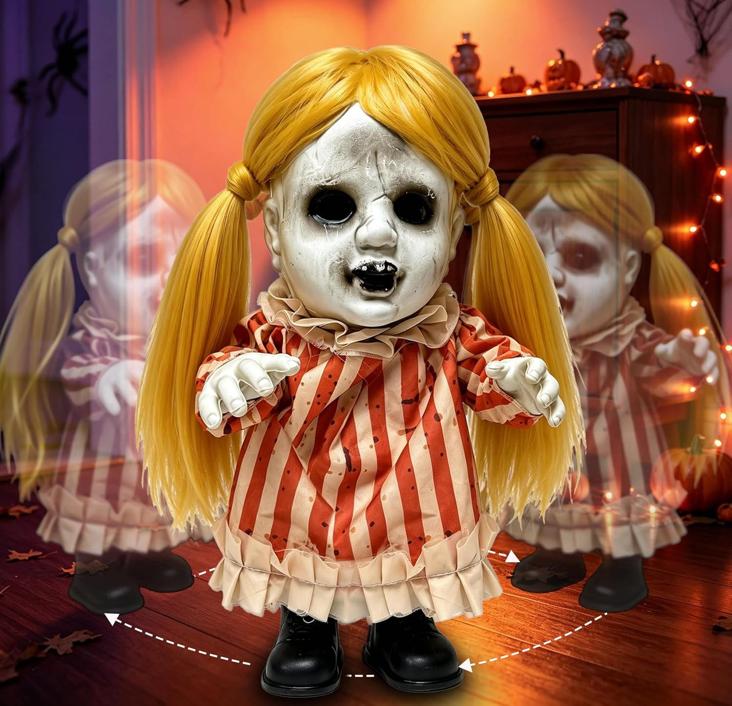 13\'\' Sound Activated Auto Circular Walking Girl Doll Halloween Animatronics