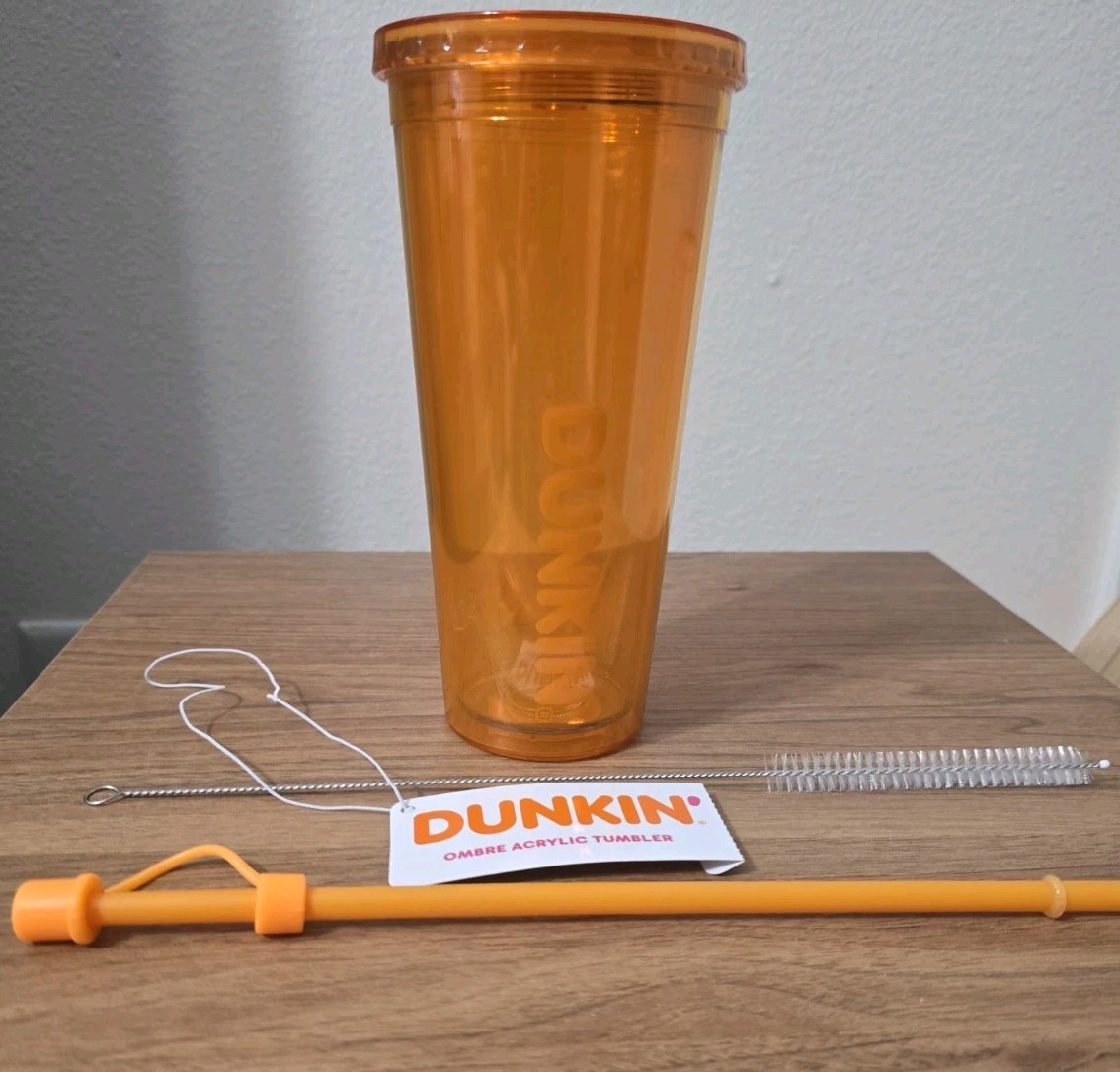 Dunkin ORANGE Ombre Acrylic Tumbler W/ Straw Brush Cleaner  Straw & Straw Topper