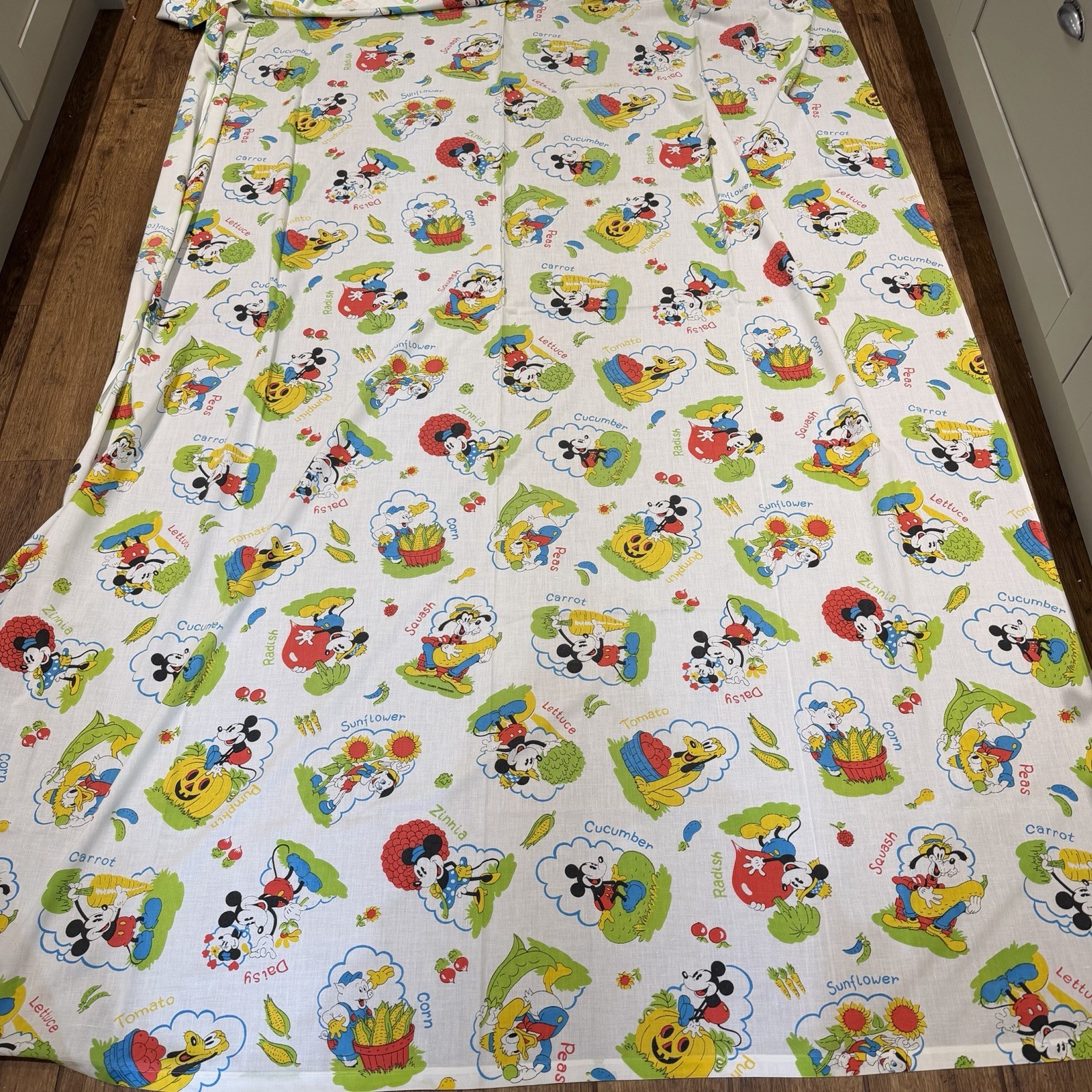 Vintage 1970’s “Mickey’s Garden” Print Single Flat Sheet VGC Official Disney