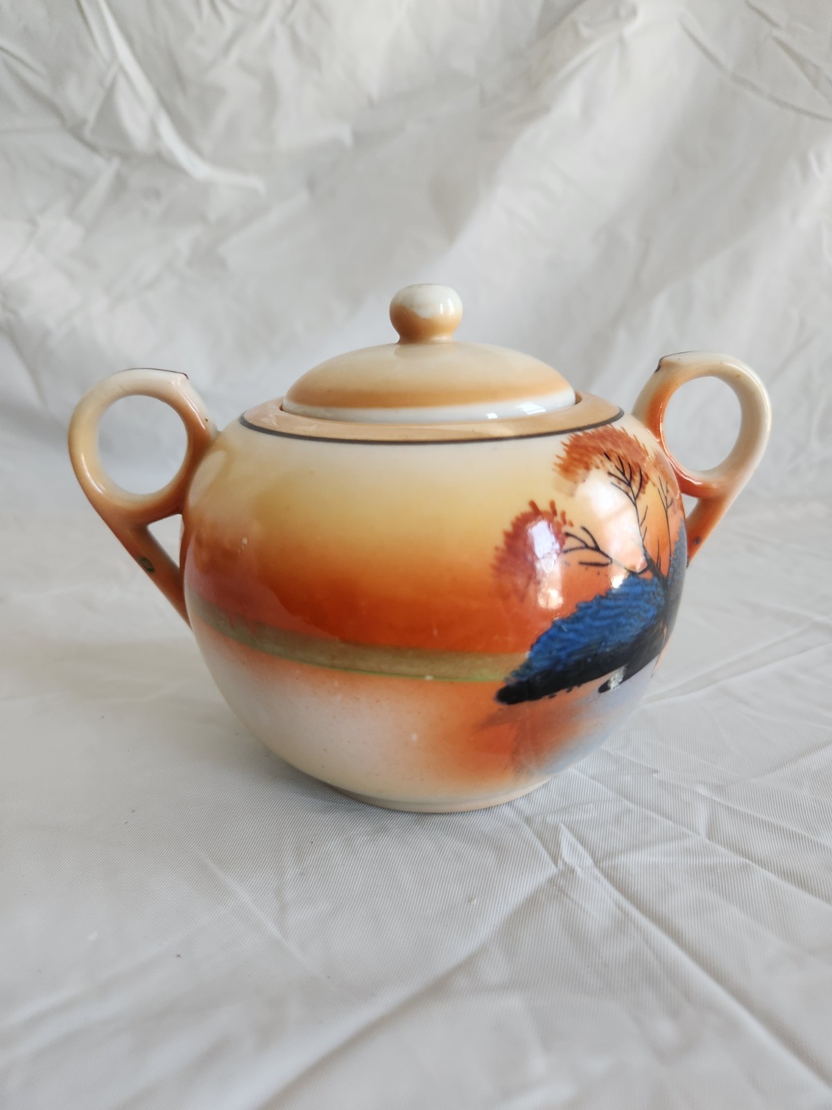 Vintage Hand Painted Porcelain Lusterware Sugar Bowl w Lid by Trico Nagoya Japan Vintage Hand Painted Porcelain Lusterware Sugar Bowl w Lid by Trico Nagoya Japan
