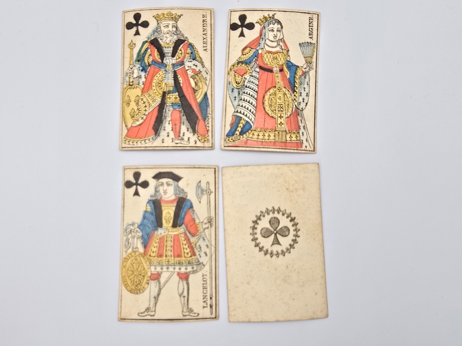 Antique French Playing Cards - Clubs Honor cards - 1816 Paris Woodblock Printed