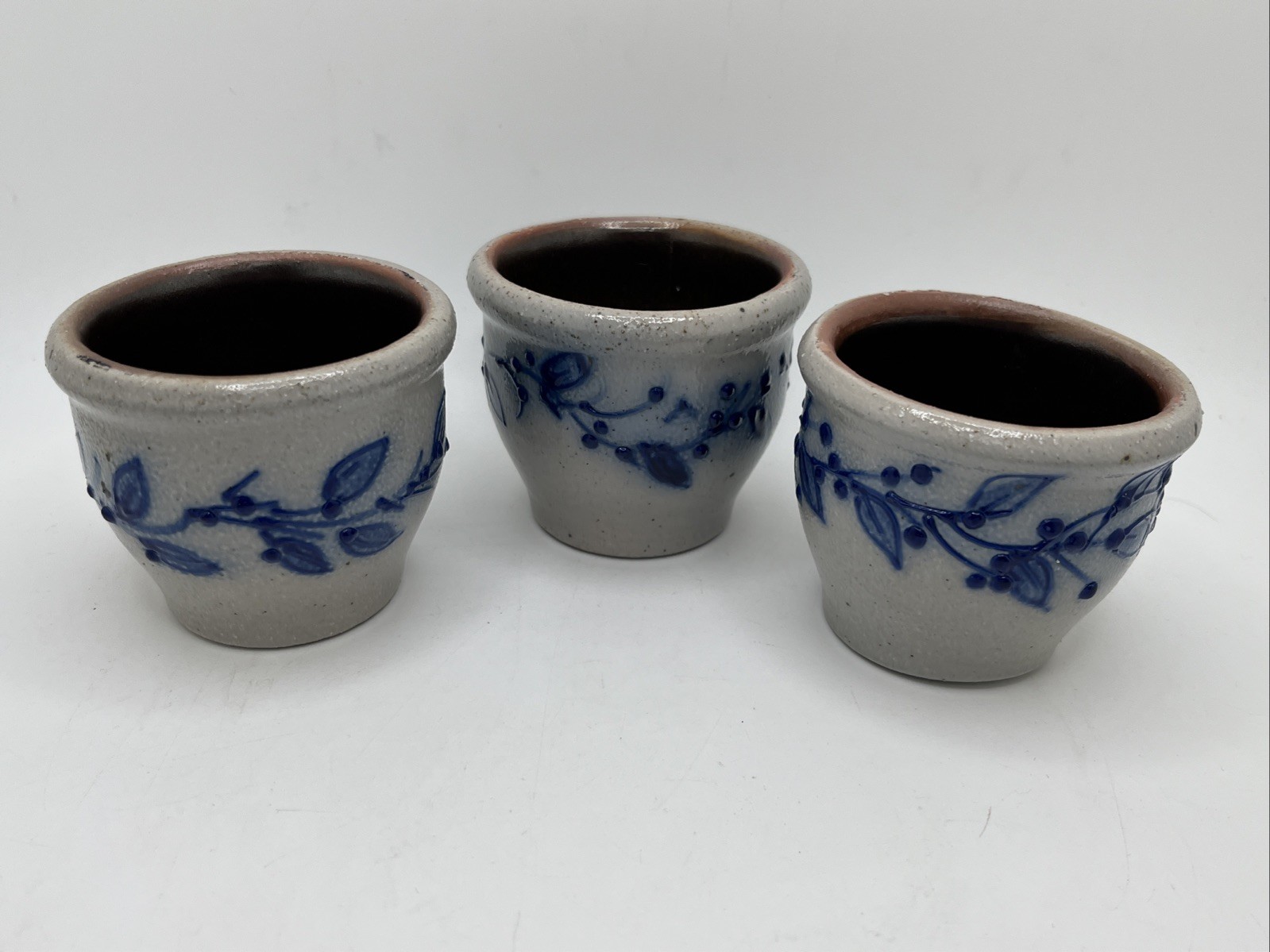 2” Salmon Falls Pottery Blueberry Vine Salt-Glazed Votive Candle Cup SET OF 3