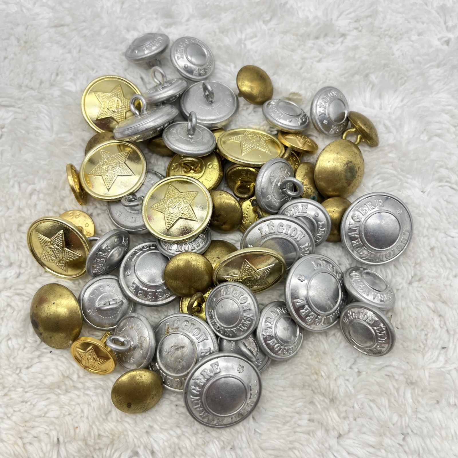 Vintage Military Button 55 Piece Lot Gold Tone Silver Tone Assorted Styles Sizes