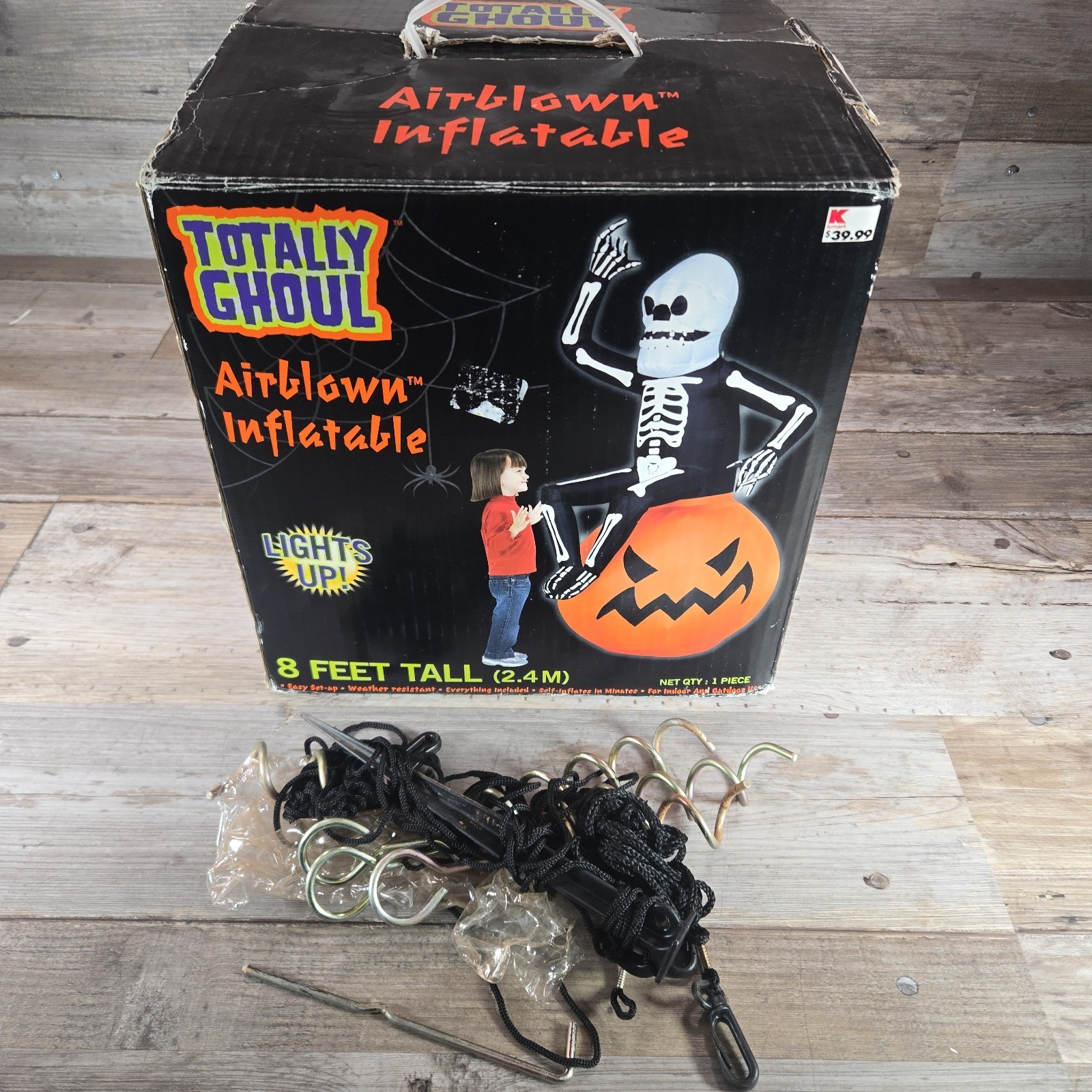 Vintage Gemmy Totally Ghoul 8ft Halloween Inflatable Skeleton On Pumpkin