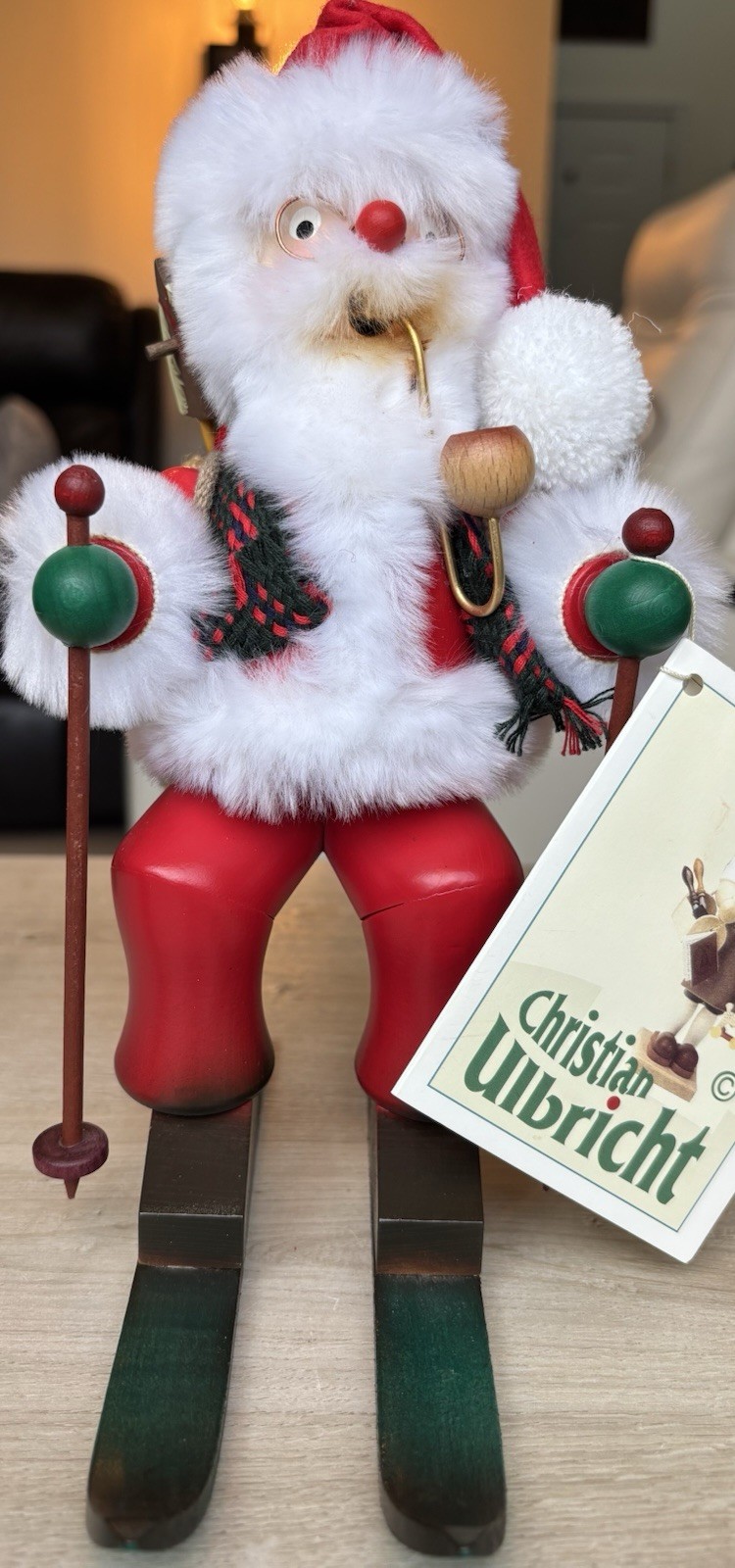 Vintage Christian Ulbricht Santa on Skis German Wooden Smoker -Late 20th Century Vintage Christian Ulbricht Santa on Skis German Wooden Smoker -Late 20th Century
