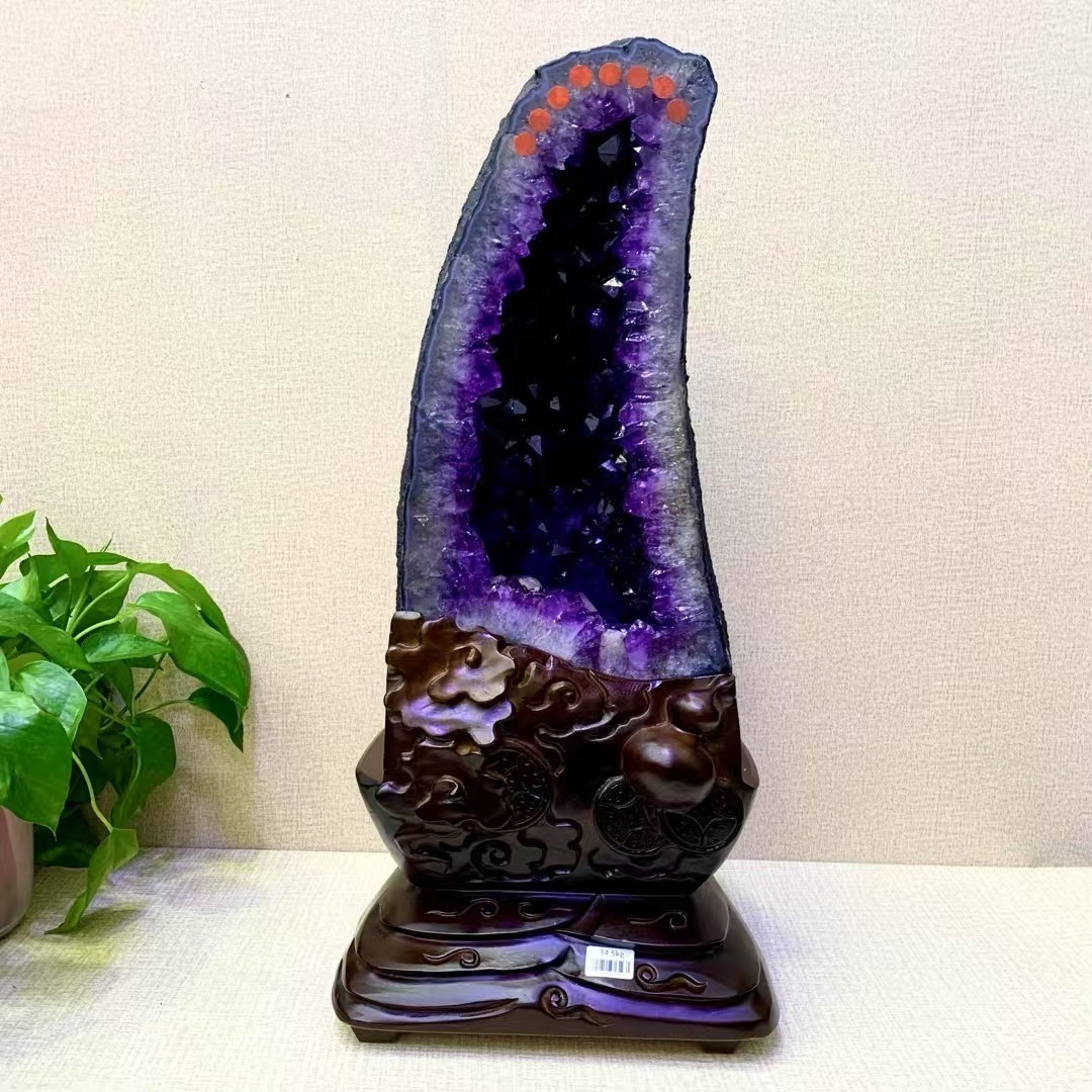 74LB Natural Brazil Amethyst geode Crystal quartz Church Cathedral Geode+stand