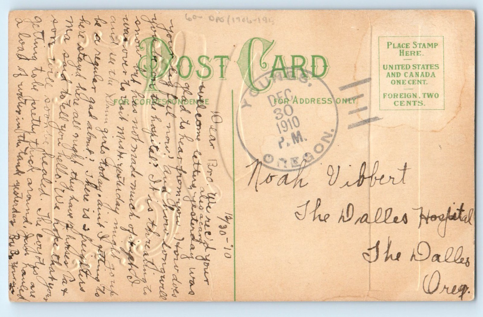 1910 Love Symbols Chrysanthemum Flowers DPO (1906-1913) Youngs OR Postcard