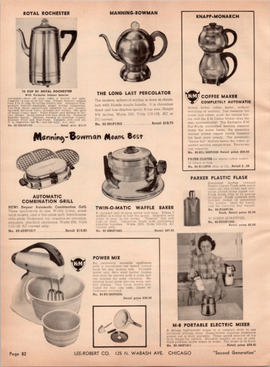 Vintage 1950s Home Appliance Catalog Ad Page Oster Manning-Bowman Knapp-Monarch Vintage 1950s Home Appliance Catalog Ad Page Oster Manning-Bowman Knapp-Monarch