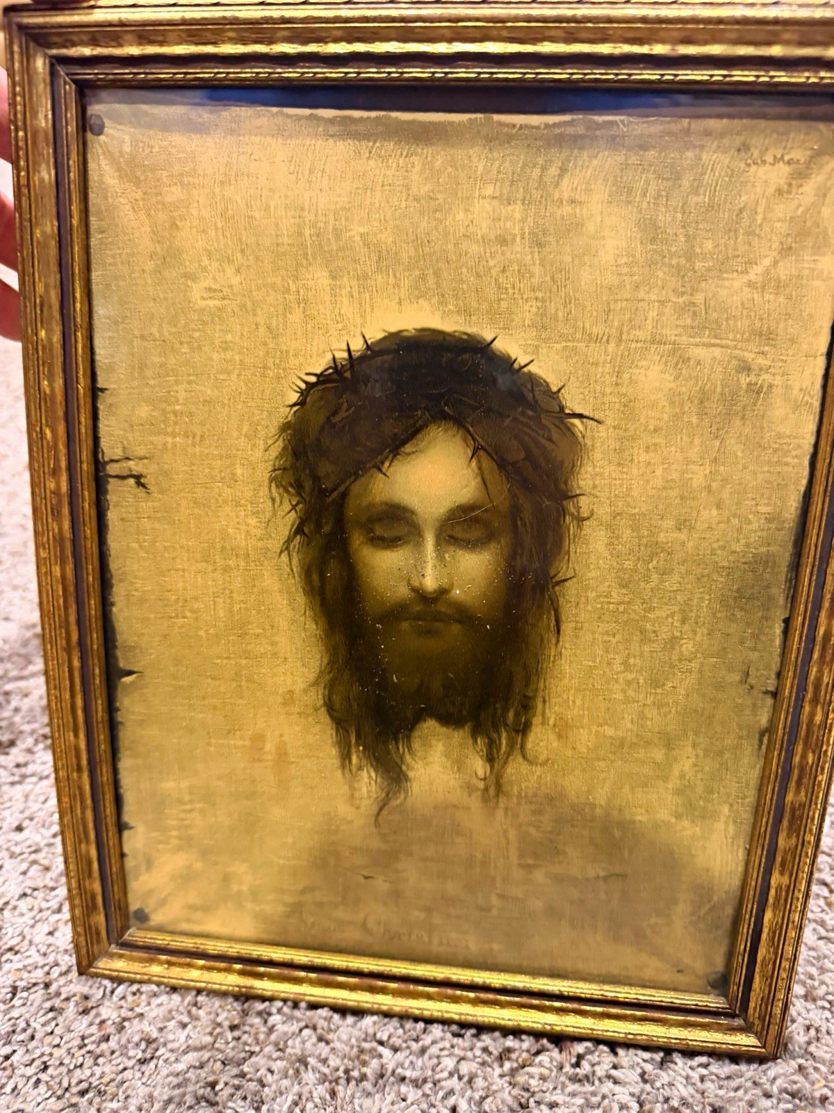 Antique Gabriel Max Veronica's Veil Lithograph Jesus Christus Framed Illusion 18