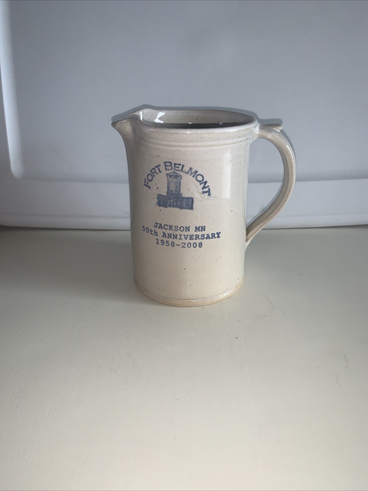 Jackson Mn Stoneware Crock pitcher Fort Belmont 50th Anniversary 1958-2008