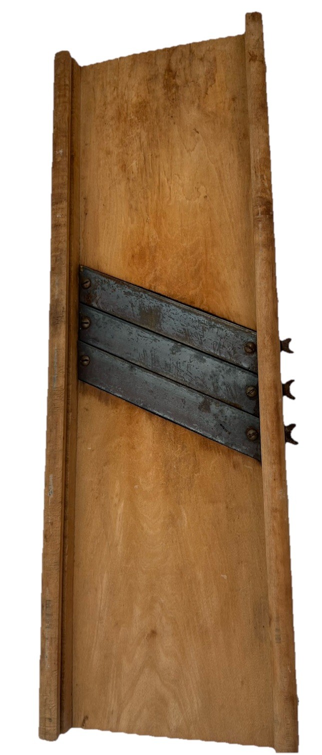 VTG XL Wooden Mandolin Kraut Cabbage Cutter Slicer Shredder Wall Hanging 9x26” VTG XL Wooden Mandolin Kraut Cabbage Cutter Slicer Shredder Wall Hanging 9x26”